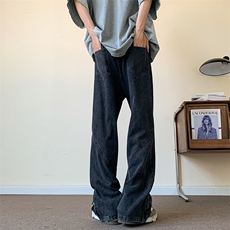 夏季新款美式高街牛仔裤男设计感微喇宽松直筒长裤现货K8091-P45，男装牛仔裤，星座512-3