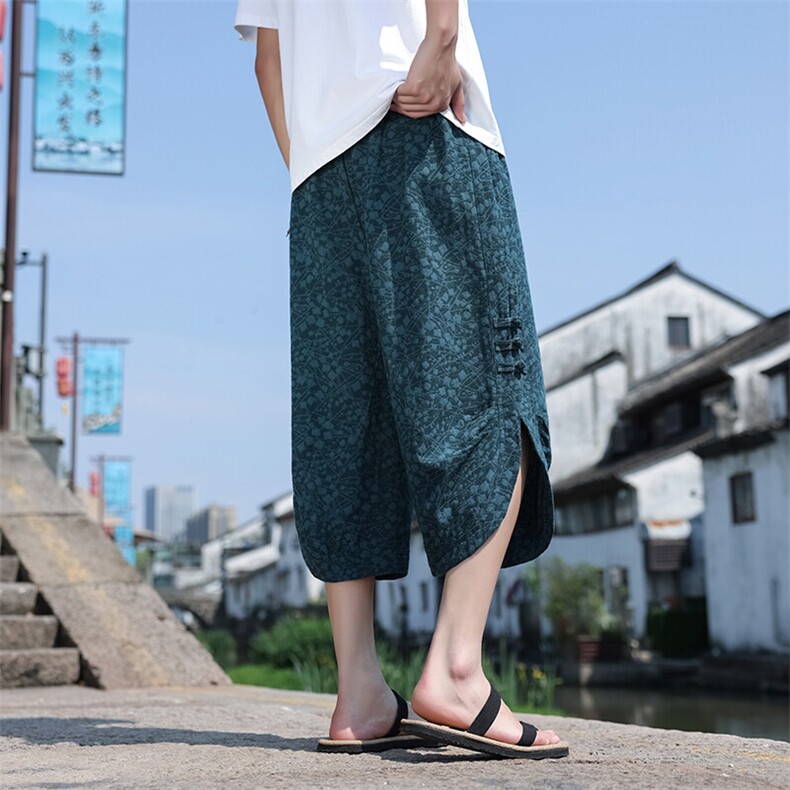 新中式提花盘扣宽松休闲七分裤802-P55，男装牛仔裤，星座816A（原B366）