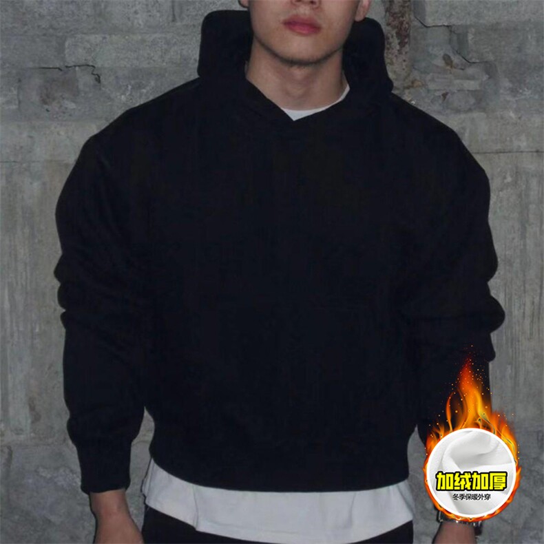 480G重磅加绒加厚硬挺boxy男女秋冬美式高街短款结构廓形连帽卫衣，男装卫衣，电商A486-1