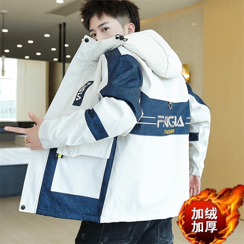 冬季牛仔棉服男模特加厚夹克风衣保暖外套工装棉衣粉色866加绒,男装夹克,星座1207