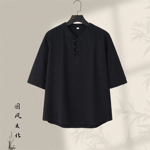 唐装男青年夏季七分短袖t恤复古风潮流男棉麻男装GF2505-P60图片
