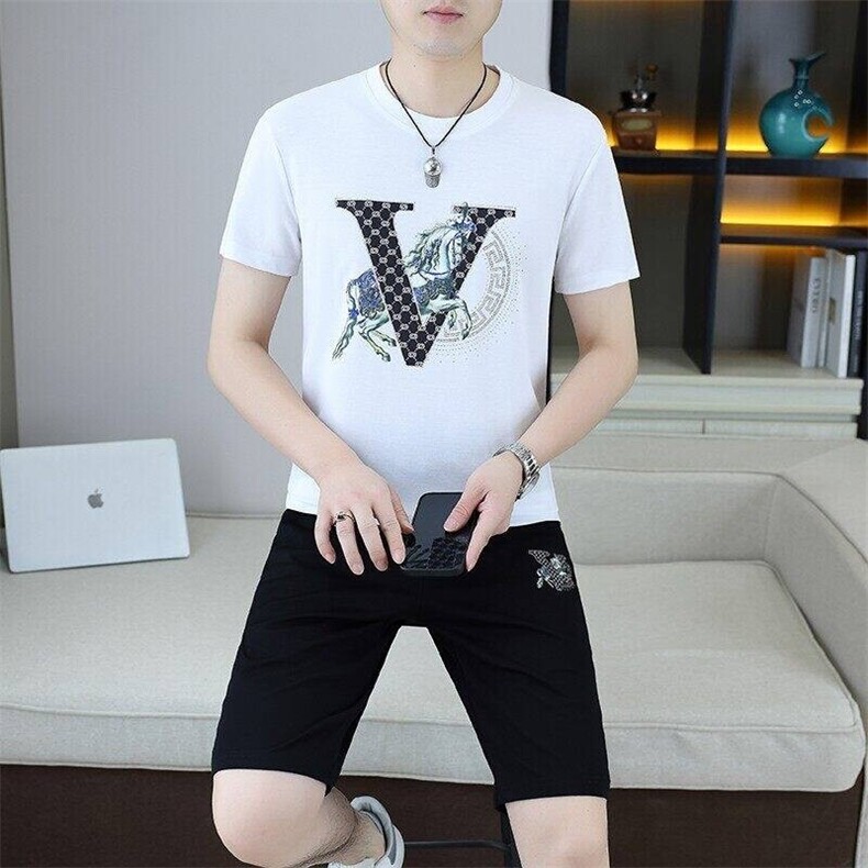 25326-P75欧货夏季新款男士时尚短裤套装轻奢刺绣短袖T恤一套,男装牛仔裤,电商D310B-1