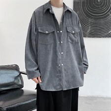 2025春夏新款灯芯绒港风纯色方领长袖休闲衬衫上衣D201-DM76-P45图片