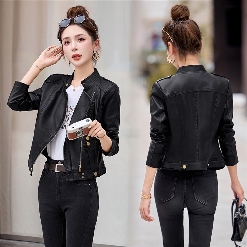 新品现货时髦短款皮衣女百搭气质皮夹克1C115-A2502-P125-K258,女装皮衣,吾爱衣