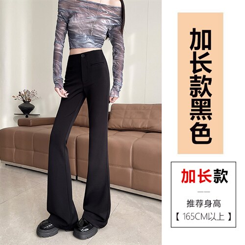 黑色西装裤微喇叭裤女春夏小个子新款高腰垂感弹力马蹄裤子图片