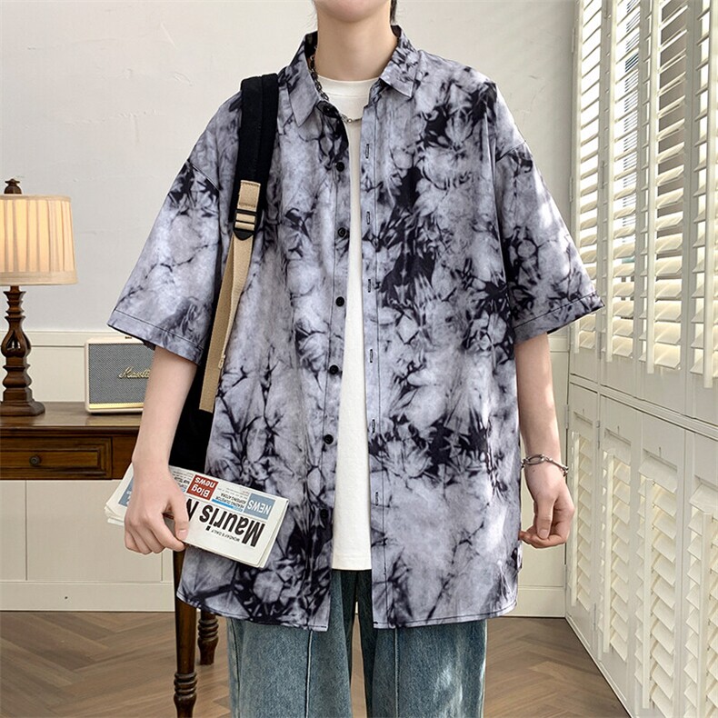 精品花衬衫男短袖夏季痞帅休闲上衣服外套翻领大码衬衣男A012TP25,男装衬衫,电商A012