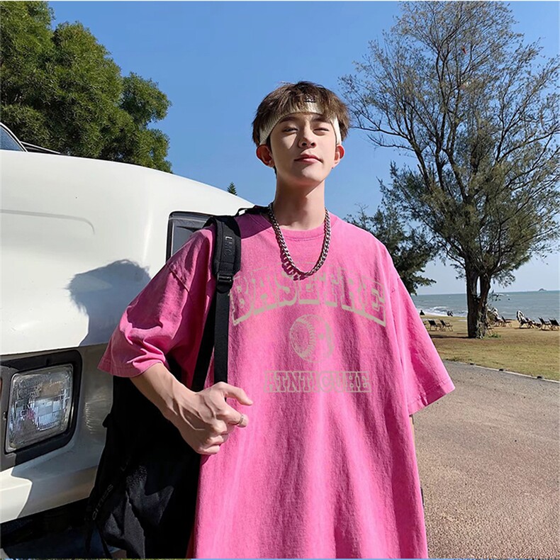 抖音得物供货240克重磅现货宽松美式纯棉水洗做旧印花T恤ATSX06,男装T恤,电商A443
