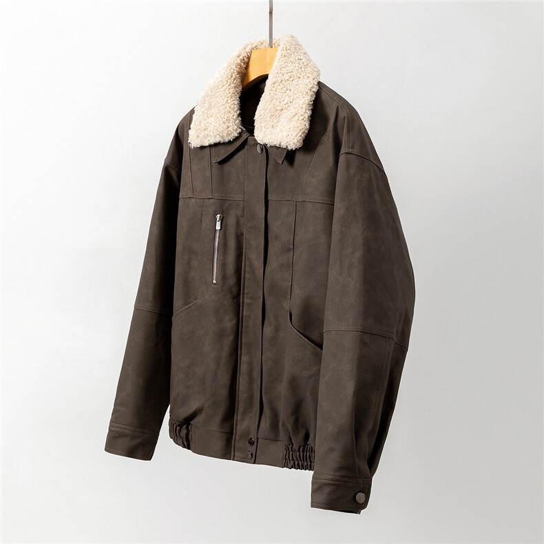 1白底PU皮复古做旧面料可脱卸羊羔毛领夹克棉衣男77933P138控198，男装棉衣，星座226-2