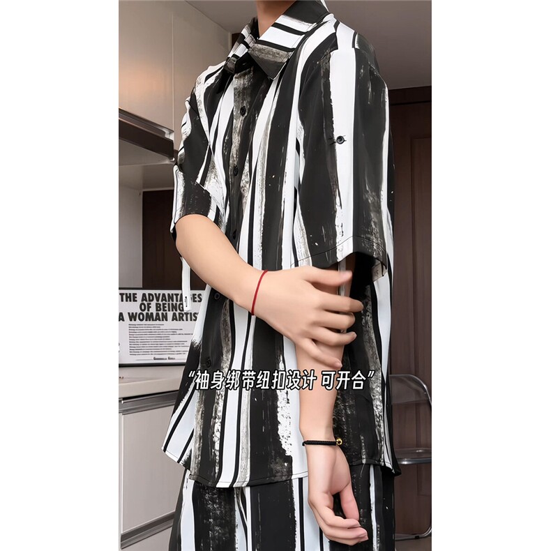 短袖衬衫男+短裤男套装男100%聚酯纤维M-5XL大码TZ78718P50控98,男装牛仔裤,星座226-1