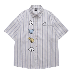 TC651-p40 好质量可爱小狗刺绣条纹短袖衬衫女夏季美式上衣,衬衫,星座617A-2