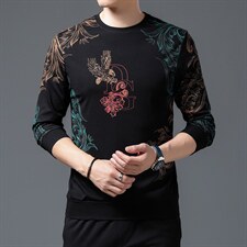 卫衣男圆领2023秋季印花青中年套头内搭修身黑色男士长袖t恤上衣，男装卫衣，电商B212（原钱塘6029）