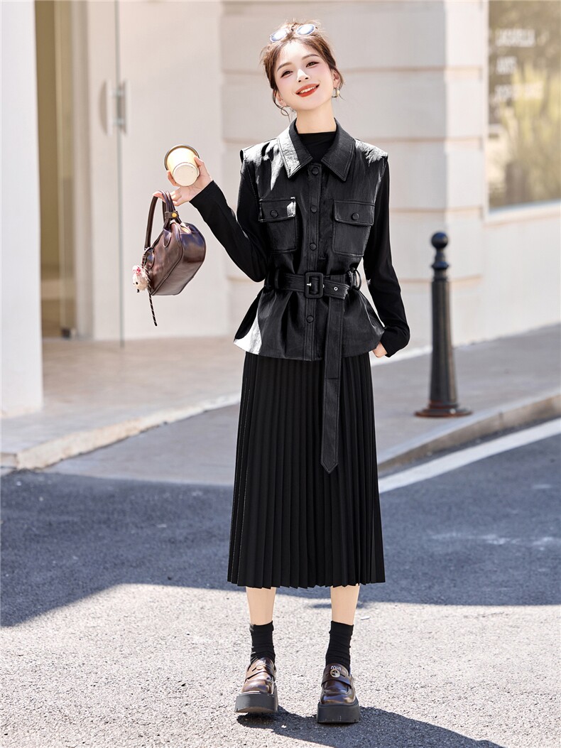 休闲时尚方格牛仔套装女2025年春秋新款高腰宽松显瘦阔腿裤三件套,女装套装/套裙,意芙