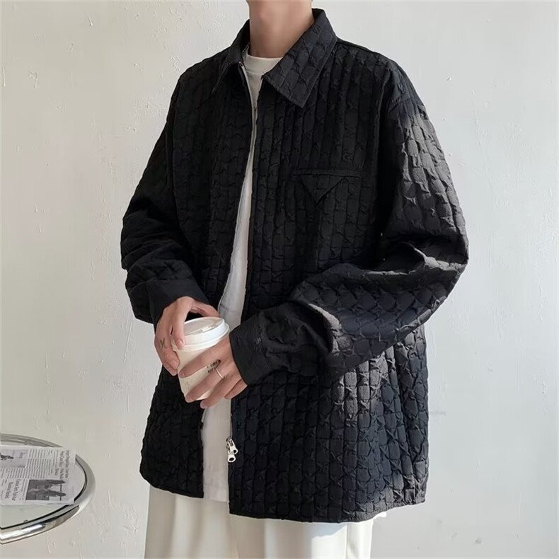 春季华夫格外套美式拉链衬衫男日系长袖翻领高级感衣服W7164-P48,男装衬衫,星座512-2