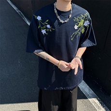 万针全刺绣工艺抖音得物高品质260克重磅纯棉双纱美式高街短袖T恤，男装T恤，电商A486