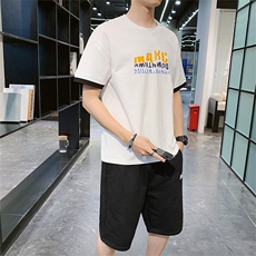 2021夏季新款短袖运动套装男港风短袖套装套头两件套H0803-P35，男装套装，星座217-4
