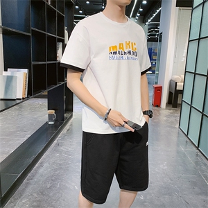 2021夏季新款短袖运动套装男港风短袖套装套头两件套H0803-P35图片