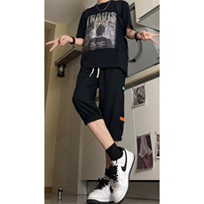 抖音品质）夏季高街宽松束脚华夫格七分运动裤货号QF25，女装休闲裤，电商A063