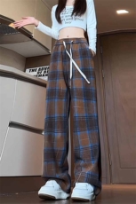 特批P30无差价秋新款美拉德痞帅格子裤男休闲中性美式拖地裤K1529，男装休闲裤，电商A001