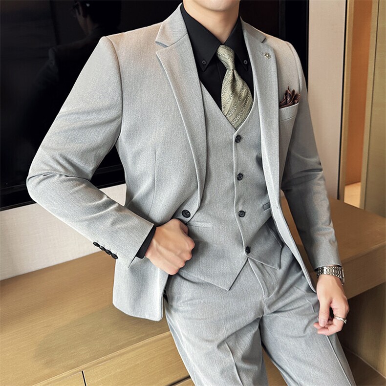SJT811-P200 2025春夏时尚男士单扣西服三件套装礼服图片