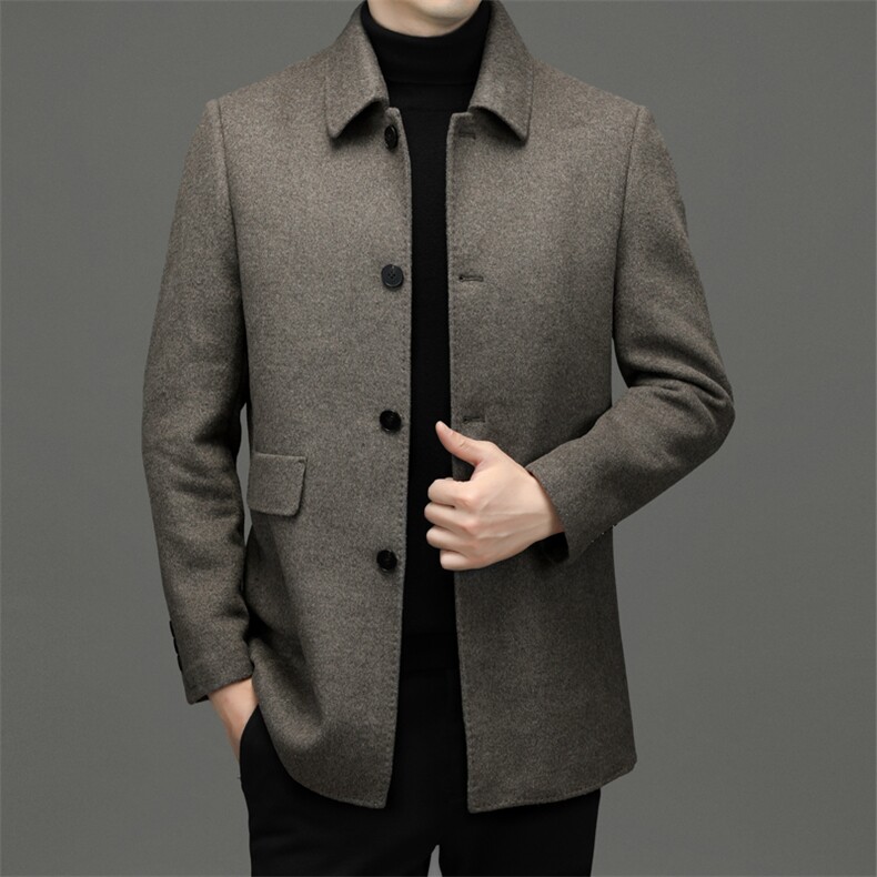 男装冬季加厚保暖中年羊毛呢大衣新款翻领男士可脱卸鹅绒内胆外套，男装毛呢大衣，电商B212（原钱塘6029）
