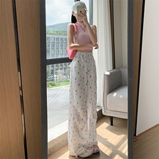AK2410-p48立体腰头碎花刺绣阔腿裤女2026早春新款工装裤，女装休闲裤，星座617A-2