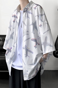 夏季潮流小飞机满印ins衬衫新款冰丝情侣装 A071-C35-P38图片