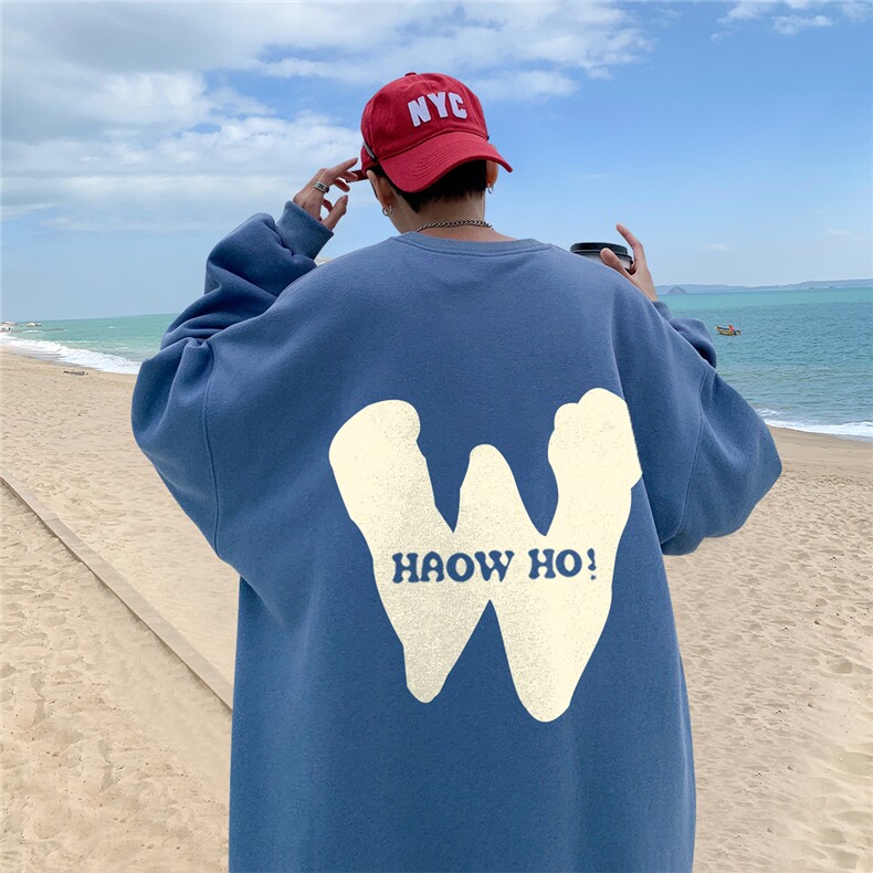 ！直播品质 重磅宽松大码港风W印花圆领卫衣WY105-特p28图片
