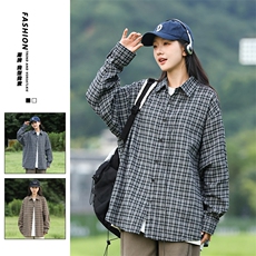 2025秋季潮流格子衬衫男港风休闲长袖外套青少年男装2377P35，男装衬衫，星座1107-1