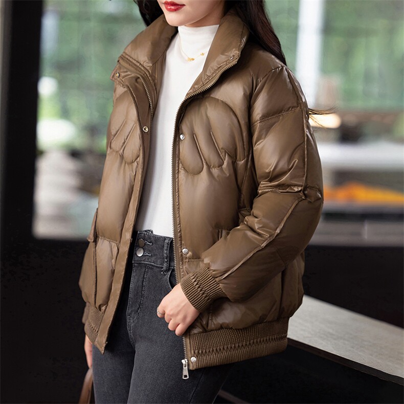 时尚洋气立领保暖羽绒服女2024冬季新款宽松小个子短款白鸭绒外套,女装羽绒服,婷思杰（原婷想服饰）