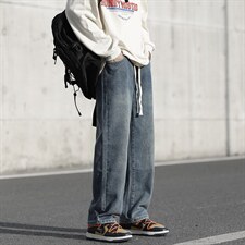 港风宽松直筒裤水洗牛仔裤A338-1KN12P40，男装牛仔裤，电商D325