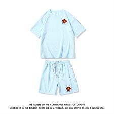 HZ75257-P44华夫格套装男大码休闲运动套装两件套，男装休闲套装，电商A040