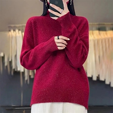 秋冬新款王菲同款豆子纱90%羊毛毛衫宽松显瘦百搭针织衫，女装羊毛衫，科源羊绒