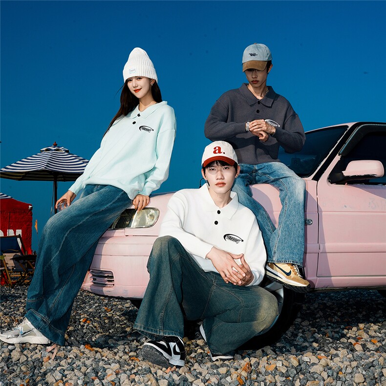 绵羊绒翻领秋款宽松字母印花POLO毛衣针织衫A247-M5011P65控98，男装针织衫/毛衣，电商A247