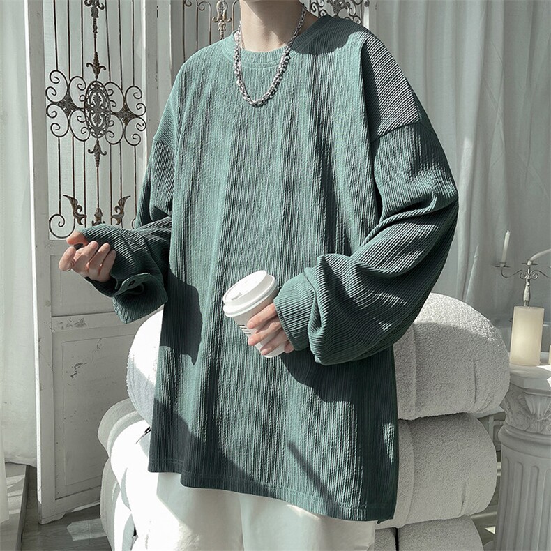 2025春新纯色简约内搭长袖打底衫男肌理感圆领青少年卫衣W305-P40，男装T恤，电商A001