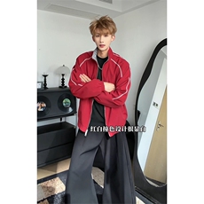 春季翻领格子夹克美式拼接运动上衣外套男女C61315-TP5599，男装夹克，电商A102