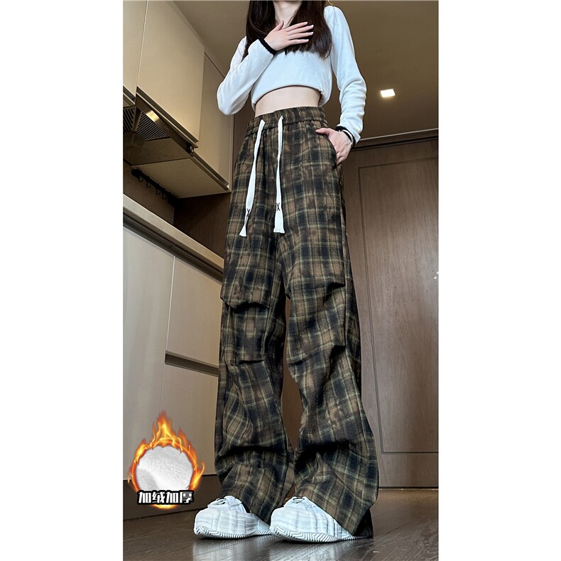 2025冬季加绒美式复古格子宽松休闲卫裤B315-K806JR-特p40控78,男装休闲裤,电商B315