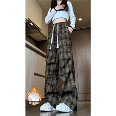 2025冬季加绒美式复古格子宽松休闲卫裤B315-K806JR-特p40控78，男装休闲裤，电商B315
