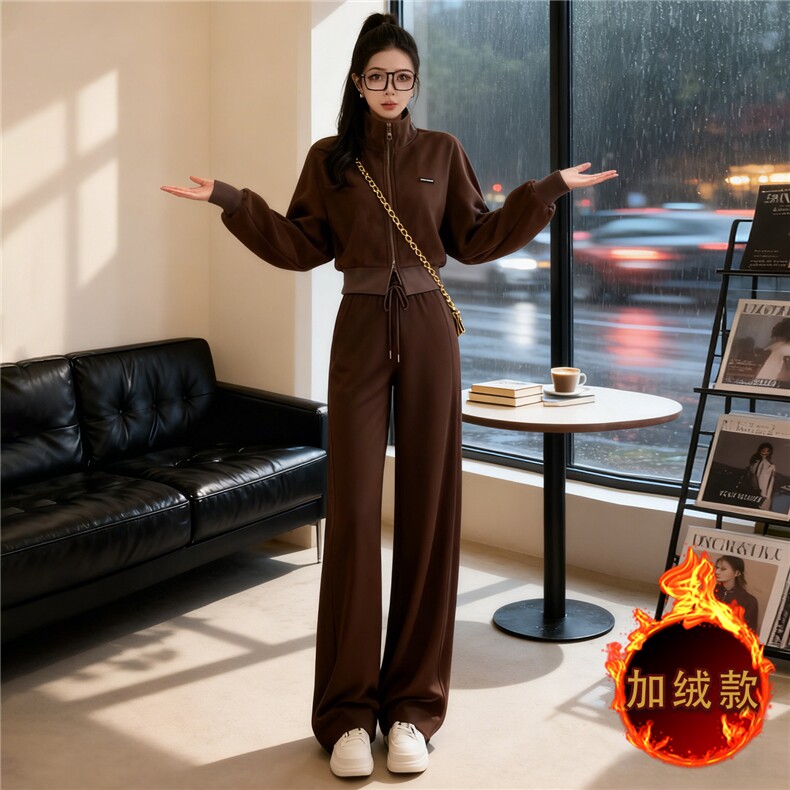 高级感休闲运动套装女秋冬新款时尚减龄拉链开衫卫衣阔腿裤两件套,女装套装/套裙,江南