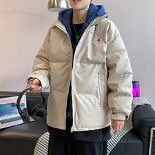 假两件衣男冬季加厚宽松潮流PU皮外套港风连帽服W1906-P85，男装棉衣，星座512-4