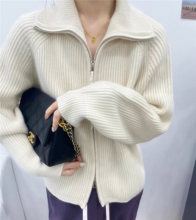 春款女士优雅气质百搭翻领宽松简约针织衫长袖,针织衫/毛衣,艾驰羊绒