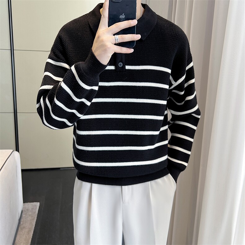 B353 MY1013 P98 黑色2024秋冬男士常规版型潮版针织衫套头毛体男图片