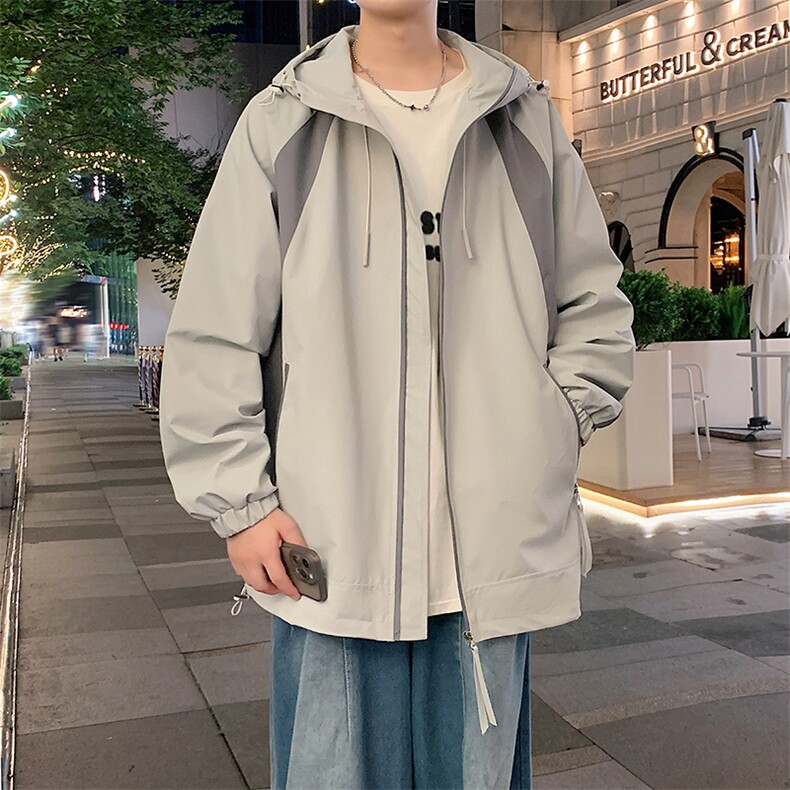 港风新款外景二开宽松夹克男撞色冲锋衣连帽外套MYJ24-7837-P70,男装夹克,星座717