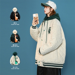 冬款中性风毛巾绣棉服假两件连帽潮牌外套男士8135-P140 控价178图片