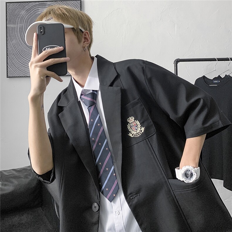 夏季短袖西装男七分袖套装JK西服外套DK制服XF01同款衬衫也有图片