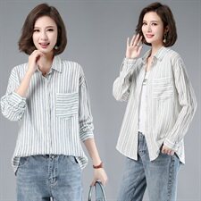 自然舒适长袖衬衫时尚潮流，女装衬衫，小林双子