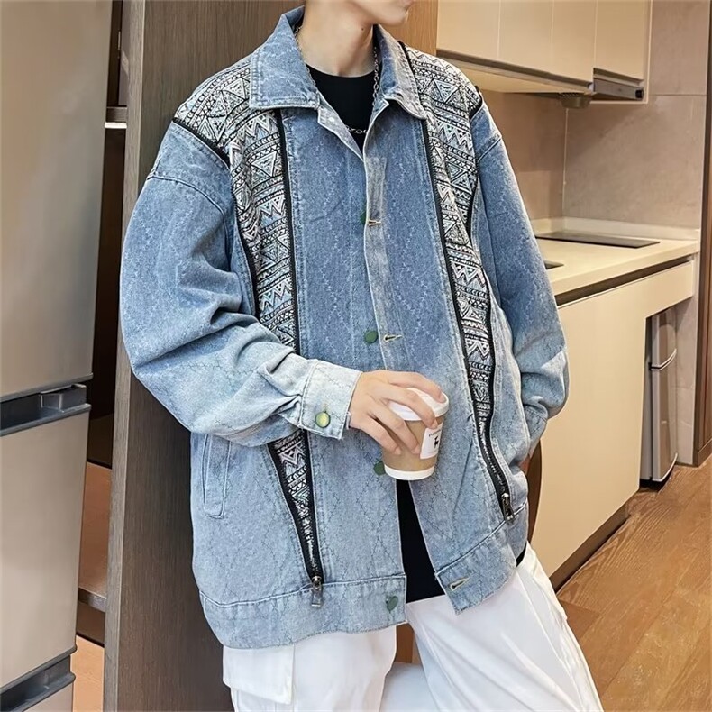 秋新款美式复古高级感小众百搭民族风牛仔外套女夹克ins牌上衣服,男装工装外套,星座302B-2