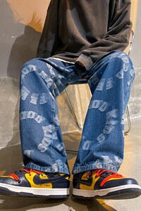推荐！港风宽松潮流直筒牛仔长裤男女B377-N679-P4558图片