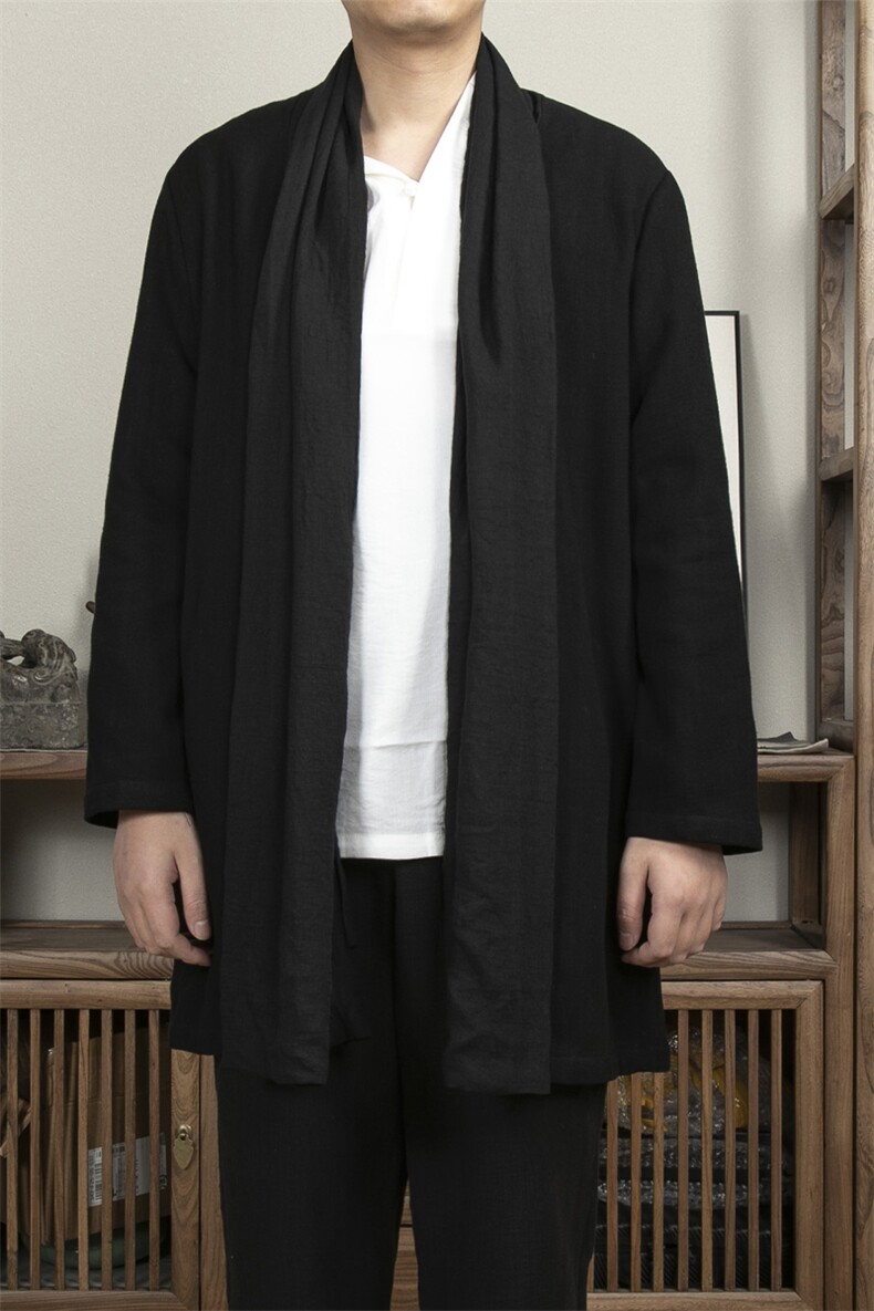 春装新款风男装棉麻男士中长款汉服领男风衣外套F002P95,男装风衣,钱塘802