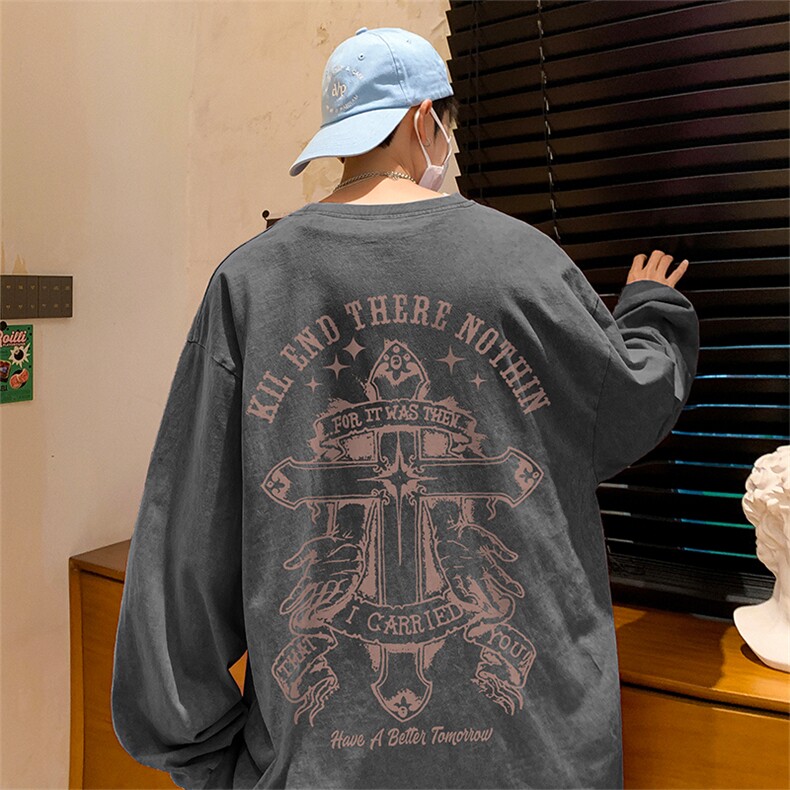 直播品质 重磅纯棉 美式蜡染水洗做旧潮牌宽松长袖t恤 CT358特P38图片