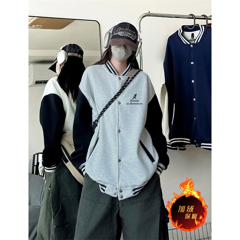 抖音得物高品质重磅全棉二开360克立领棒球服开衫卫衣外套1202,女装短外套,电商A486